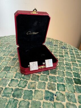 Cartier 925  Silver-Tone Square Logo Cufflinks with the signature box